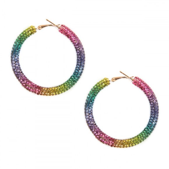 RAINBOW, SILVER, RED,GOLD RHINESTONE HOOP EARRINGS - Picture 2 of 9